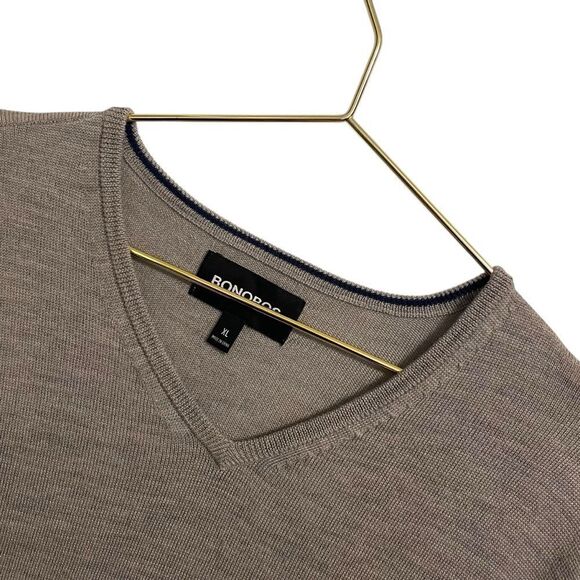 BONOBOS Grey Lightweight V Neck Extra Fine Merino Wool Sweater XL - Picture 2 of 7